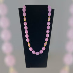 Vintage Pink Lavender Plastic Oval Beads Long Necklace