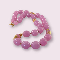 Vintage Pink Lavender Plastic Oval Beads Long Necklace