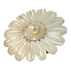 Vintage Mother of Pearl &amp; Pearl Center Flower Brooch