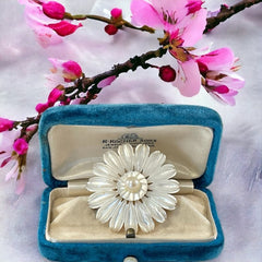 Vintage Mother of Pearl &amp; Pearl Center Flower Brooch