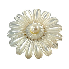 Vintage Mother of Pearl &amp; Pearl Center Flower Brooch