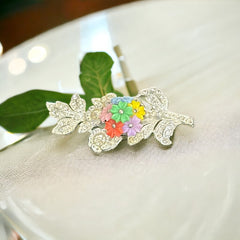 Vintage 1930s Art Deco Celluloid Flower Pave Rhinestones Brooch