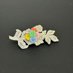 Vintage 1930s Art Deco Celluloid Flower Pave Rhinestones Brooch