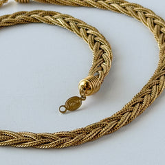 Vintage Napier 1995 Legacy Collection gold‑plated braided foxtail chain necklace with signed oval hangtag and lobster clasp.