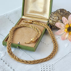 Vintage Napier 1995 Legacy Collection gold‑plated braided foxtail chain necklace with signed oval hangtag and lobster clasp.