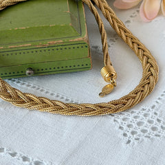 Vintage Napier 1995 Legacy Collection gold‑plated braided foxtail chain necklace with signed oval hangtag and lobster clasp.