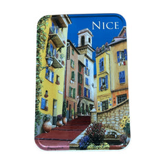 French holiday tin gift box with two mini Marseille soaps and a lavender sachet nestled in crinkle paper, available in Paris, Nice, or Côte d’Azur designs — a festive surprise gift from France.