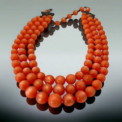 Vintage Orange Moonglow Lucite 3-Strand Necklace (1950s)