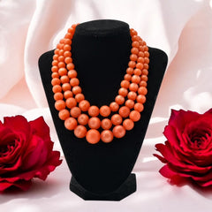 Vintage Orange Moonglow Lucite 3-Strand Necklace (1950s)