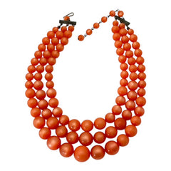 Vintage Orange Moonglow Lucite 3-Strand Necklace (1950s)
