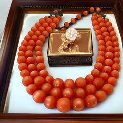 Vintage Orange Moonglow Lucite 3-Strand Necklace (1950s)