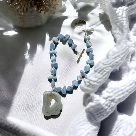 Light Gray Druzy Agate & Owyhee Opal Necklace