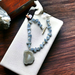 Light Gray Druzy Agate & Owyhee Opal Necklace