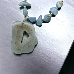 Light Gray Druzy Agate & Owyhee Opal Necklace