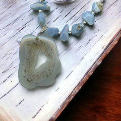 Light Gray Druzy Agate & Owyhee Opal Necklace