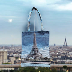 French Eiffel Tower Tapestry Tote Bag | Stylish Colorful Carryall | Fashionable Summer Colors Shoulder Bag | Paris Lover Gift