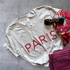 Chic and Fun "Paris Je T'Adore" French-Themed Tan Tee