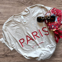 Chic and Fun "Paris Je T'Adore" French-Themed Tan Tee