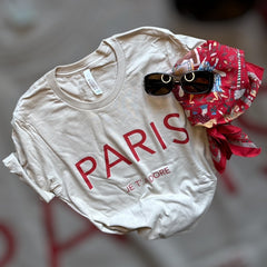 Chic and Fun "Paris Je T'Adore" French-Themed Tan Tee