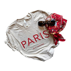 Chic and Fun "Paris Je T'Adore" French-Themed Tan Tee