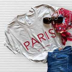 Chic and Fun "Paris Je T'Adore" French-Themed Tan Tee