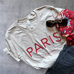 Chic and Fun "Paris Je T'Adore" French-Themed Tan Tee