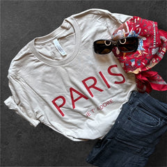 Chic and Fun "Paris Je T'Adore" French-Themed Tan Tee