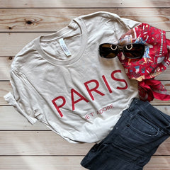 Chic and Fun "Paris Je T'Adore" French-Themed Tan Tee