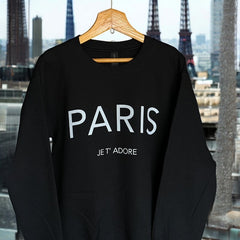 Cozy and Stylish "Paris Je T'Adore" French-Themed Black Sweatshirt