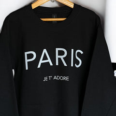 Cozy and Stylish "Paris Je T'Adore" French-Themed Black Sweatshirt