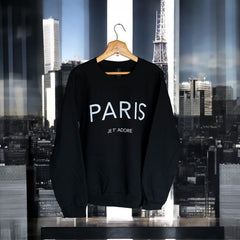 Cozy and Stylish "Paris Je T'Adore" French-Themed Black Sweatshirt