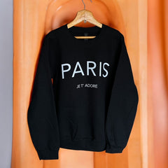 Cozy and Stylish "Paris Je T'Adore" French-Themed Black Sweatshirt