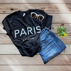 Chic and Fun "Paris Je T'Adore" French-Themed Black Tee