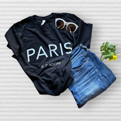 Chic and Fun "Paris Je T'Adore" French-Themed Black Tee