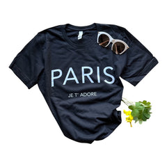 Chic and Fun "Paris Je T'Adore" French-Themed Black Tee