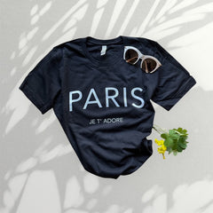 Chic and Fun "Paris Je T'Adore" French-Themed Black Tee