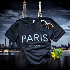 Chic and Fun "Paris Je T'Adore" French-Themed Black Tee