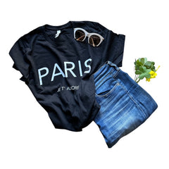 Chic and Fun "Paris Je T'Adore" French-Themed Black Tee