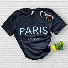 Chic and Fun "Paris Je T'Adore" French-Themed Black Tee