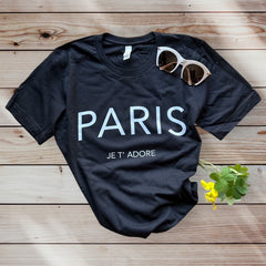 Chic and Fun "Paris Je T'Adore" French-Themed Black Tee