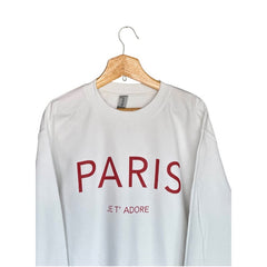 Cozy and Stylish "Paris Je T'Adore" French-Themed White Sweatshirt