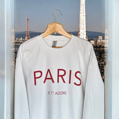 Cozy and Stylish "Paris Je T'Adore" French-Themed White Sweatshirt