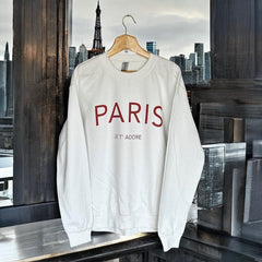 Cozy and Stylish "Paris Je T'Adore" French-Themed White Sweatshirt