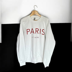 Cozy and Stylish "Paris Je T'Adore" French-Themed White Sweatshirt