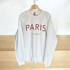 Cozy and Stylish "Paris Je T'Adore" French-Themed White Sweatshirt