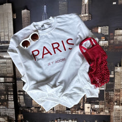 Cozy and Stylish "Paris Je T'Adore" French-Themed White Sweatshirt