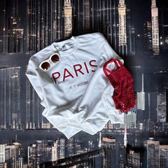 Cozy and Stylish "Paris Je T'Adore" French-Themed White Sweatshirt