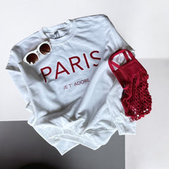 Cozy and Stylish "Paris Je T'Adore" French-Themed White Sweatshirt