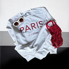 Cozy and Stylish "Paris Je T'Adore" French-Themed White Sweatshirt