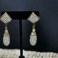 Vintage 1990s Pavé Rhinestones Dangle Pierced Earrings